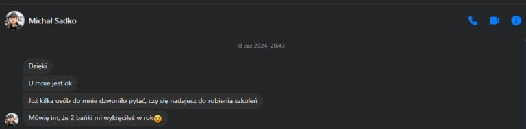 Wiadomość od Michała Sadko o wynikach po współpracy